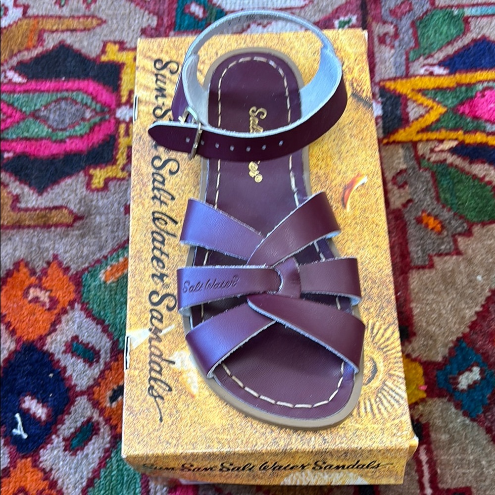 Salt Water Summer leather Sandals in claret burgundy wine NWB